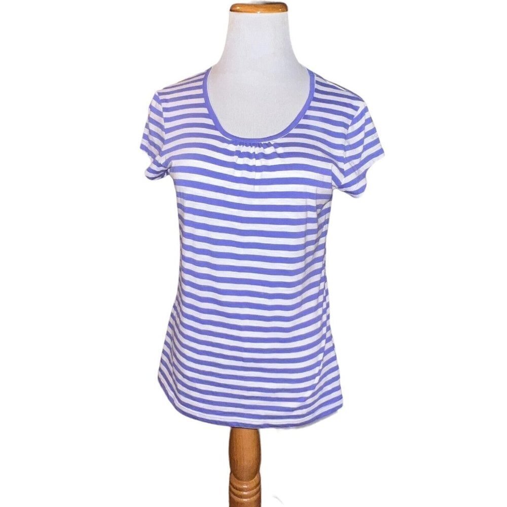Columbia Striped Short Sleeve Top‎ Women's Blue/White Scoop Neck Pullover Small